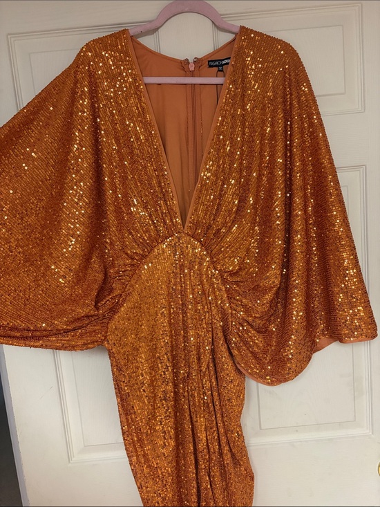 Fashion Nova Dresses & Skirts - Fashion Nova Orange Sequin Draped Cocktail Dress